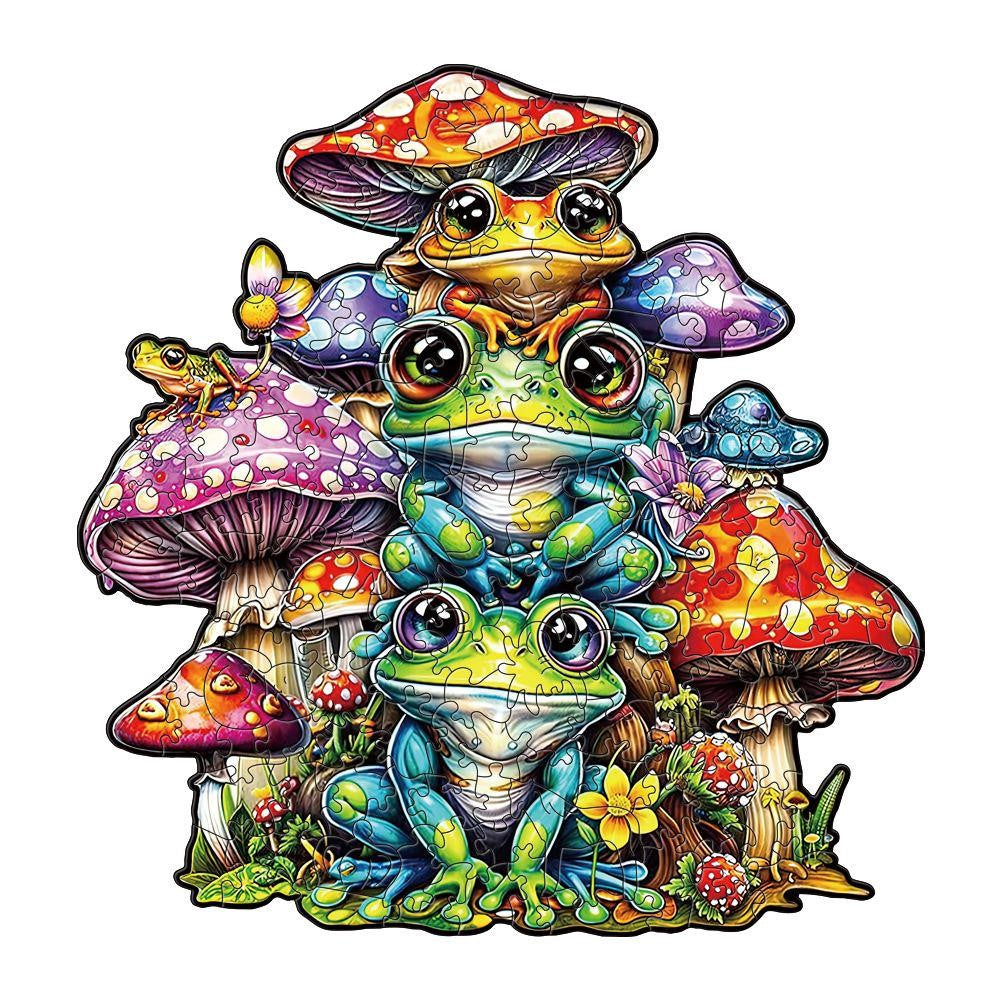 Frog & Mushroom Wooden Jigsaw Puzzle for Adults - Large 150 Pieces - 11.7 in x 16.5 in