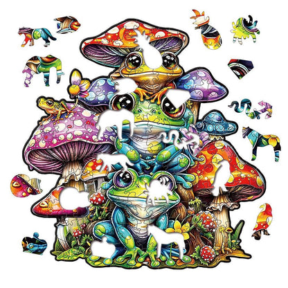 Frog & Mushroom Wooden Jigsaw Puzzle for Adults - Large 150 Pieces - 11.7 in x 16.5 in