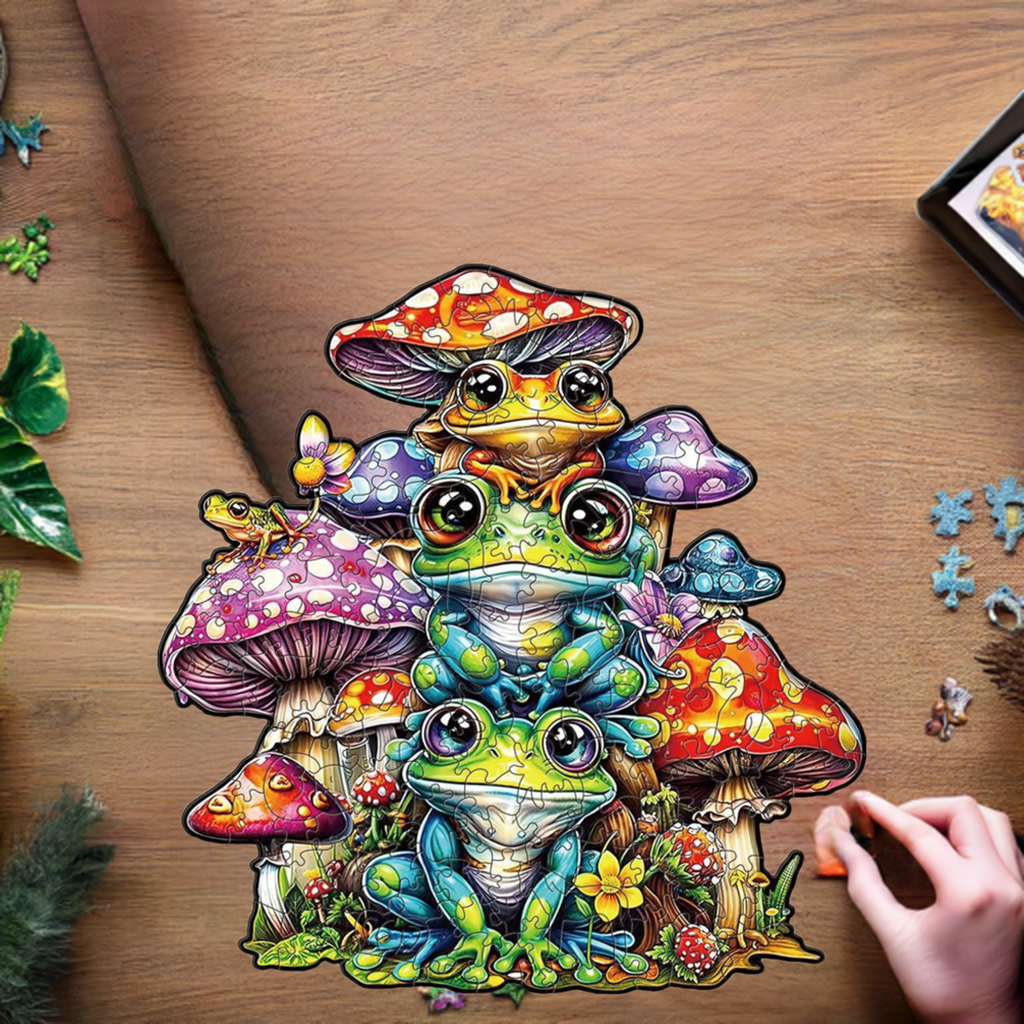 Frog & Mushroom Wooden Jigsaw Puzzle for Adults - Large 150 Pieces - 11.7 in x 16.5 in