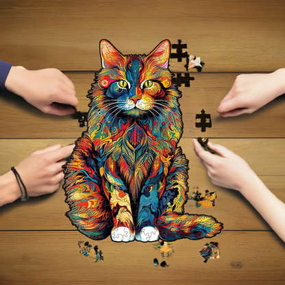 Fluffy Cat Wooden Jigsaw Puzzle for Adults - Large 150 Pieces - 11.7 in x 16.5 in