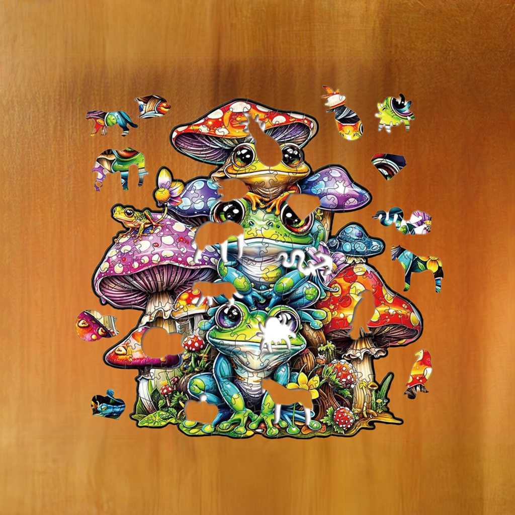 Frog & Mushroom Wooden Jigsaw Puzzle for Adults - Large 150 Pieces - 11.7 in x 16.5 in