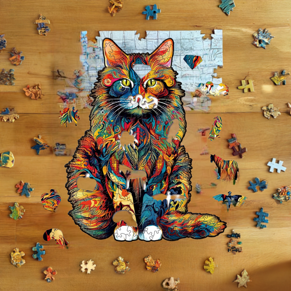 Fluffy Cat Wooden Jigsaw Puzzle for Adults - Large 150 Pieces - 11.7 in x 16.5 in